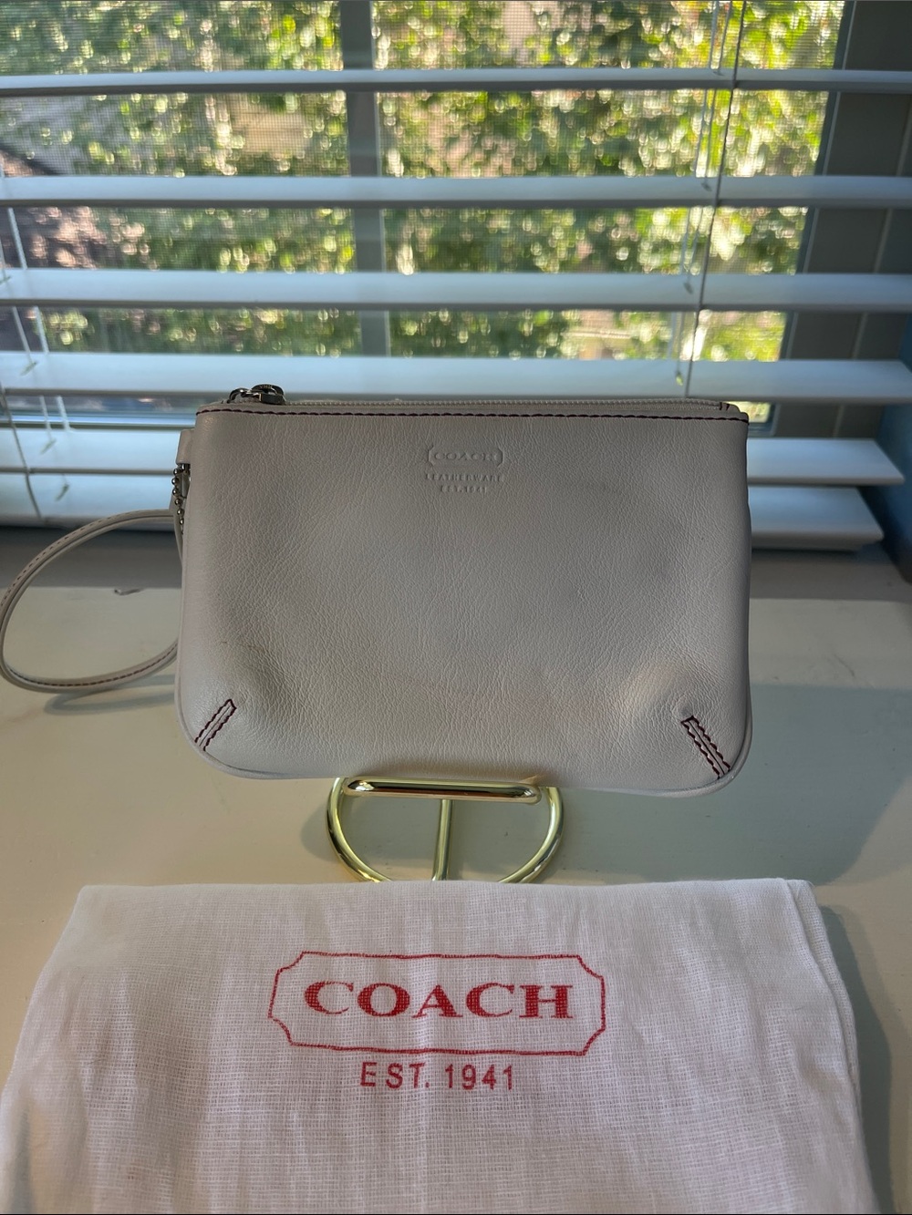 Coach Small Pebbled Leather Wristlet in Off-White